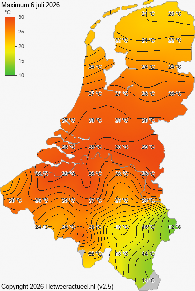 Maximum temperatuur 6 juli 2026