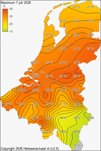 Maximum temperatuur 7 juli 2026