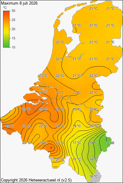 Maximum temperatuur 8 juli 2026