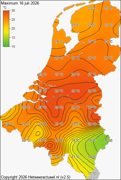 Maximum temperatuur 16 juli 2026