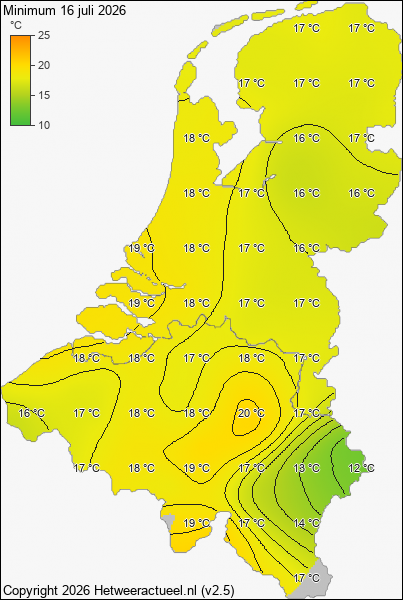 Minimum temperatuur 16 juli 2026