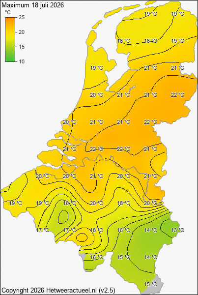 Maximum temperatuur 18 juli 2026