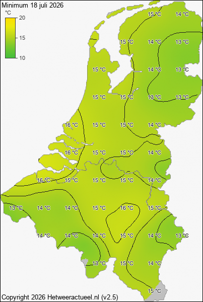Minimum temperatuur 18 juli 2026