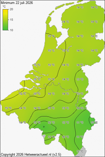 Minimum temperatuur 22 juli 2026