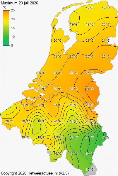 Maximum temperatuur 23 juli 2026