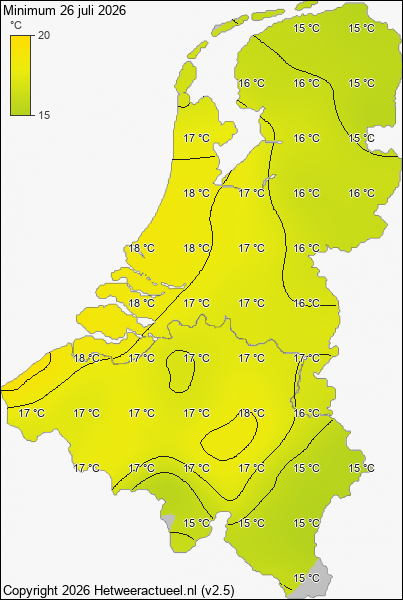 Minimum temperatuur 26 juli 2026