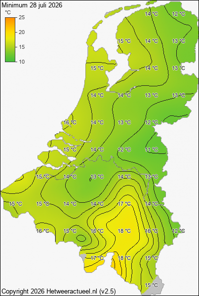 Minimum temperatuur 28 juli 2026