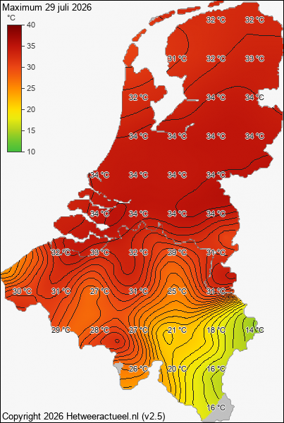 Maximum temperatuur 29 juli 2026