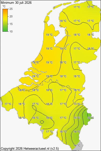 Minimum temperatuur 30 juli 2026