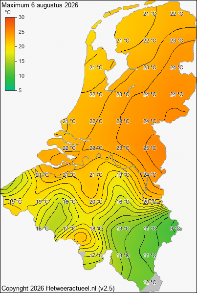 Maximum temperatuur 6 augustus 2026