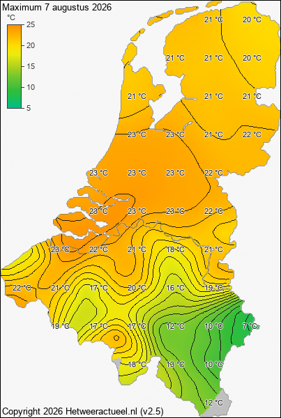 Maximum temperatuur 7 augustus 2026