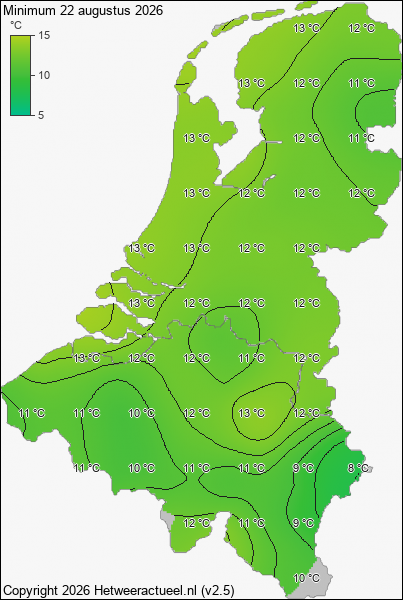 Minimum temperatuur 22 augustus 2026
