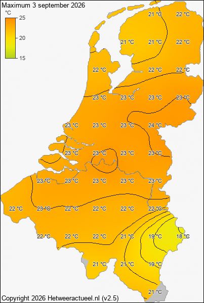 Maximum temperatuur 3 september 2026