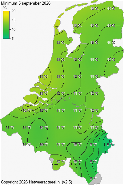Minimum temperatuur 5 september 2026