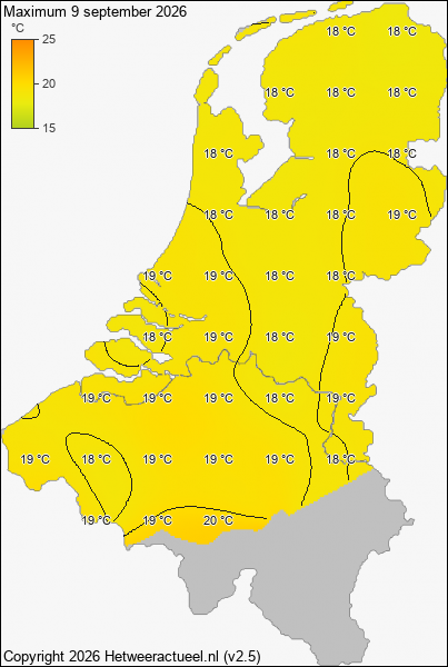 Maximum temperatuur 9 september 2026
