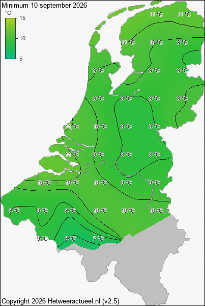 Minimum temperatuur 10 september 2026