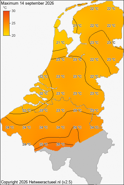 Maximum temperatuur 14 september 2026