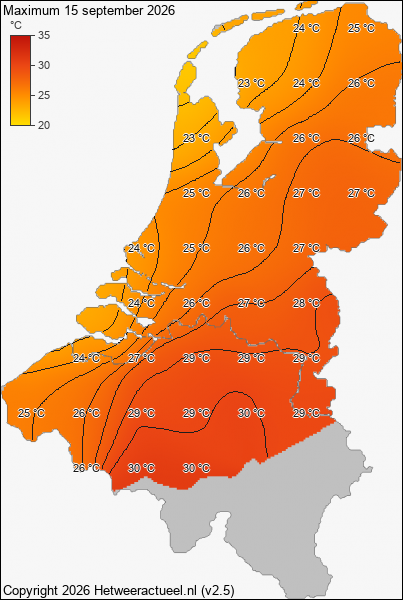 Maximum temperatuur 15 september 2026