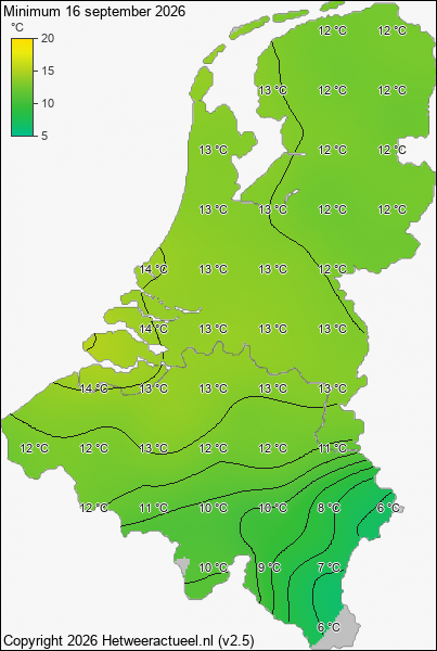 Minimum temperatuur 16 september 2026