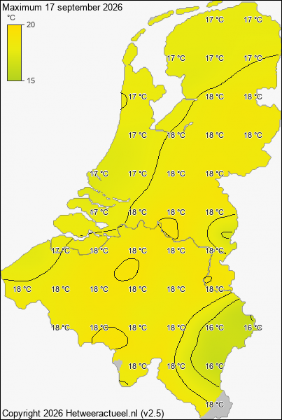 Maximum temperatuur 17 september 2026