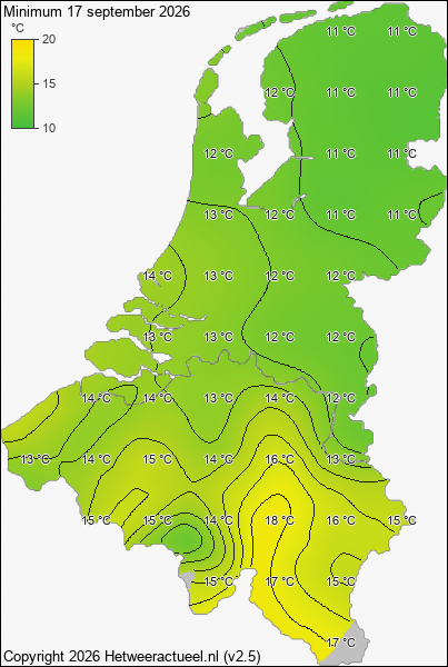 Minimum temperatuur 17 september 2026
