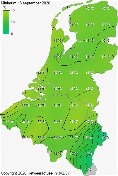 Minimum temperatuur 18 september 2026