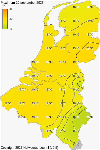 Maximum temperatuur 20 september 2026