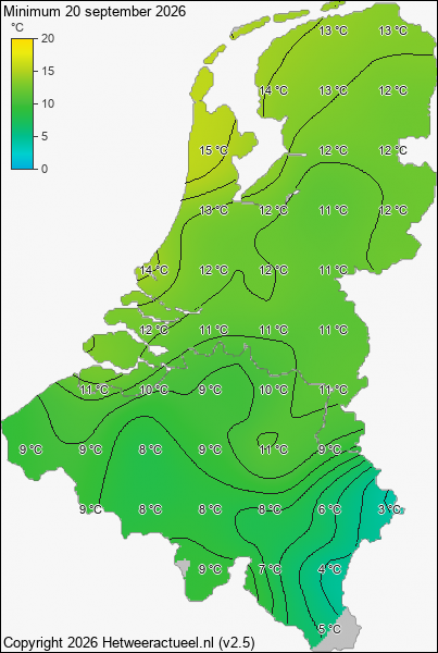 Minimum temperatuur 20 september 2026