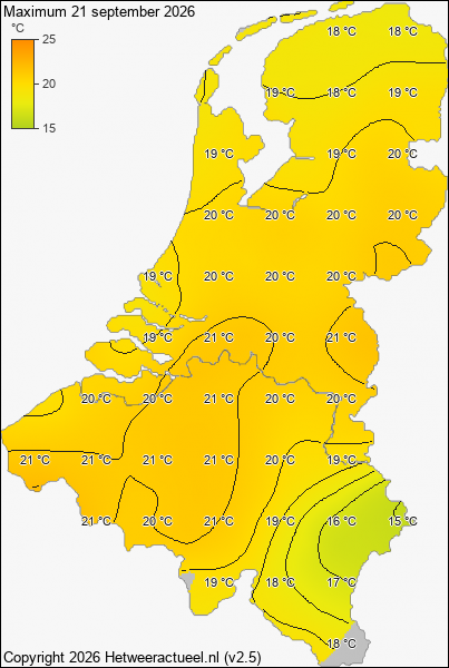 Maximum temperatuur 21 september 2026
