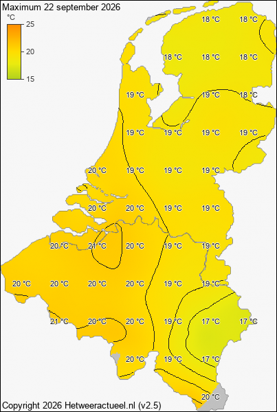 Maximum temperatuur 22 september 2026