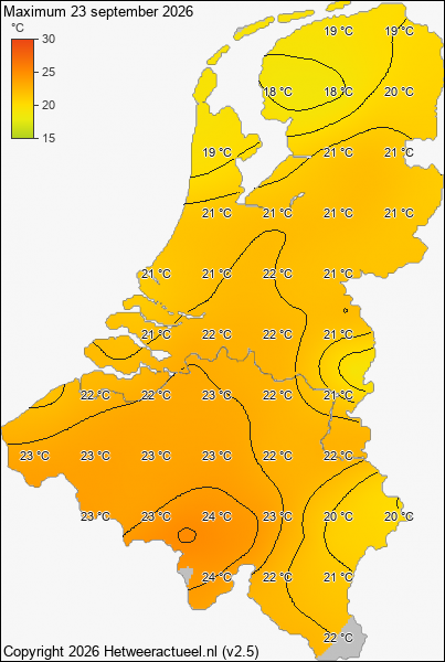 Maximum temperatuur 23 september 2026