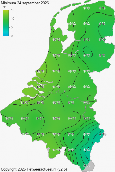 Minimum temperatuur 24 september 2026