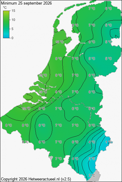 Minimum temperatuur 25 september 2026