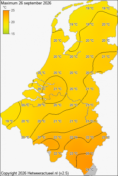 Maximum temperatuur 26 september 2026