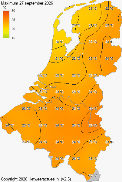 Maximum temperatuur 27 september 2026