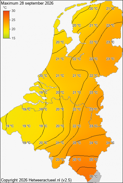 Maximum temperatuur 28 september 2026