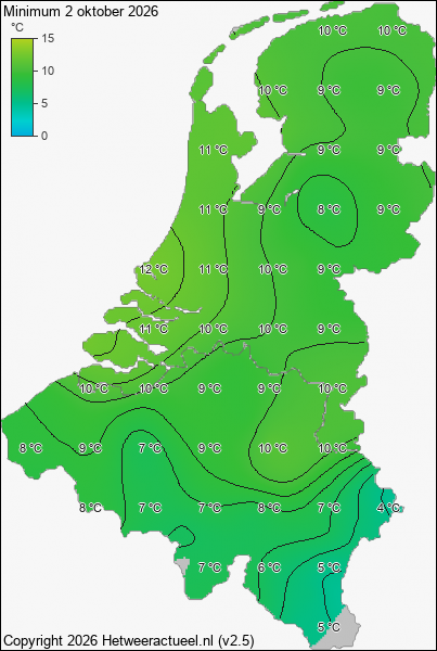 Minimum temperatuur 2 oktober 2026