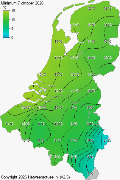 Minimum temperatuur 7 oktober 2026