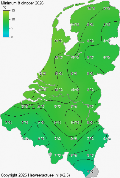 Minimum temperatuur 8 oktober 2026