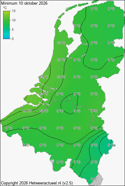 Minimum temperatuur 10 oktober 2026