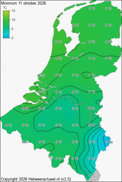 Minimum temperatuur 11 oktober 2026