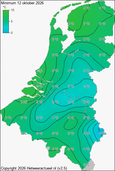 Minimum temperatuur 12 oktober 2026