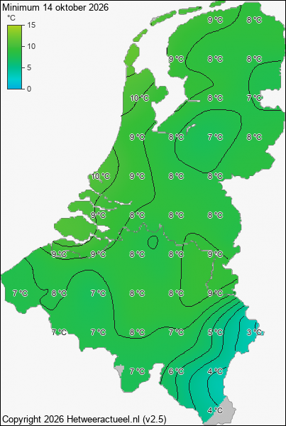Minimum temperatuur 14 oktober 2026