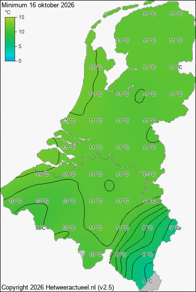 Minimum temperatuur 16 oktober 2026