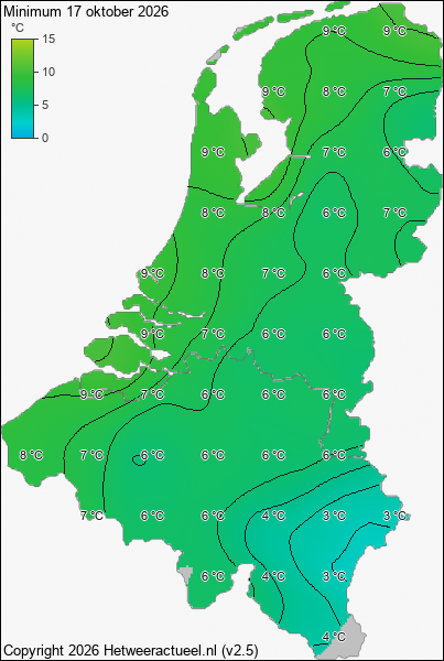 Minimum temperatuur 17 oktober 2026