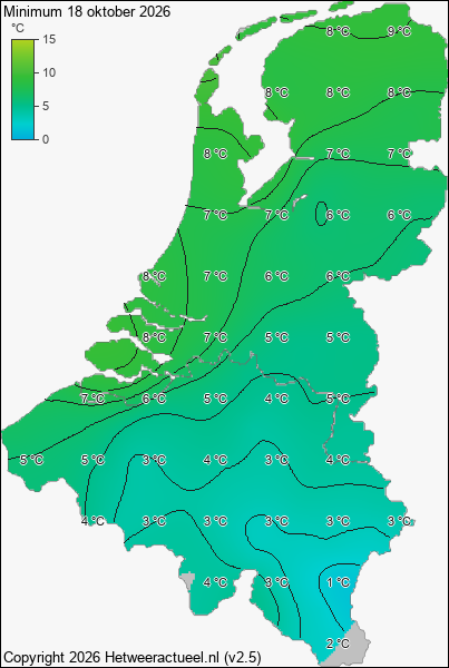Minimum temperatuur 18 oktober 2026