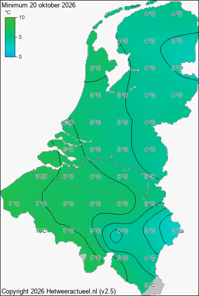 Minimum temperatuur 20 oktober 2026