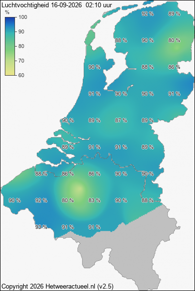 Actuele luchtvochtigheid kaart