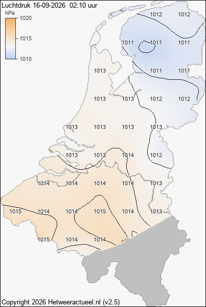 Actuele luchtdruk kaart