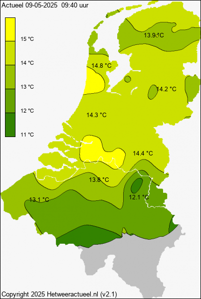 Actuele temperatuur kaart